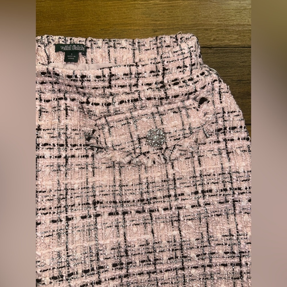 WILD FABLE Tweed Boucle Skort Mini Skirt pink black pattern Clueless Academia - Picture 9 of 15
